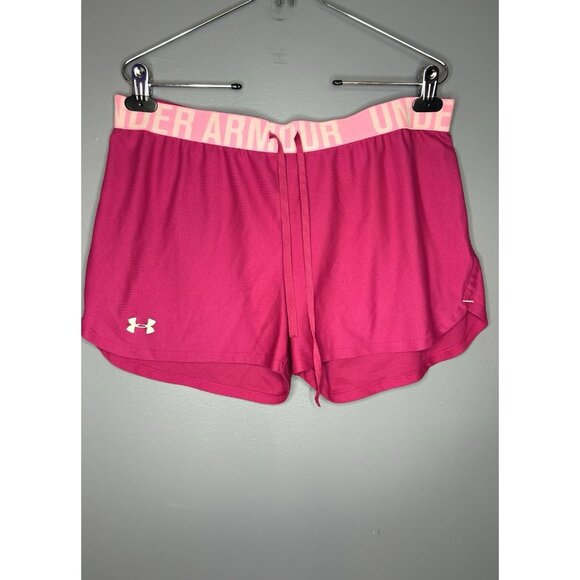 Under Armour Barbiecore Athletic Shorts Womens L Lightweight Workout Logo Gym - Picture 7 of 8